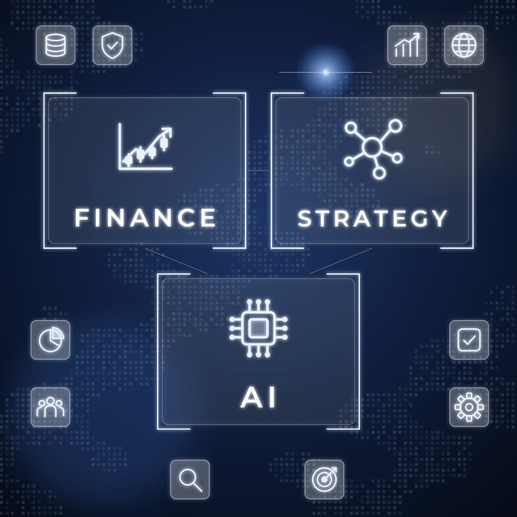 Diagram showing finance, strategy and AI working together